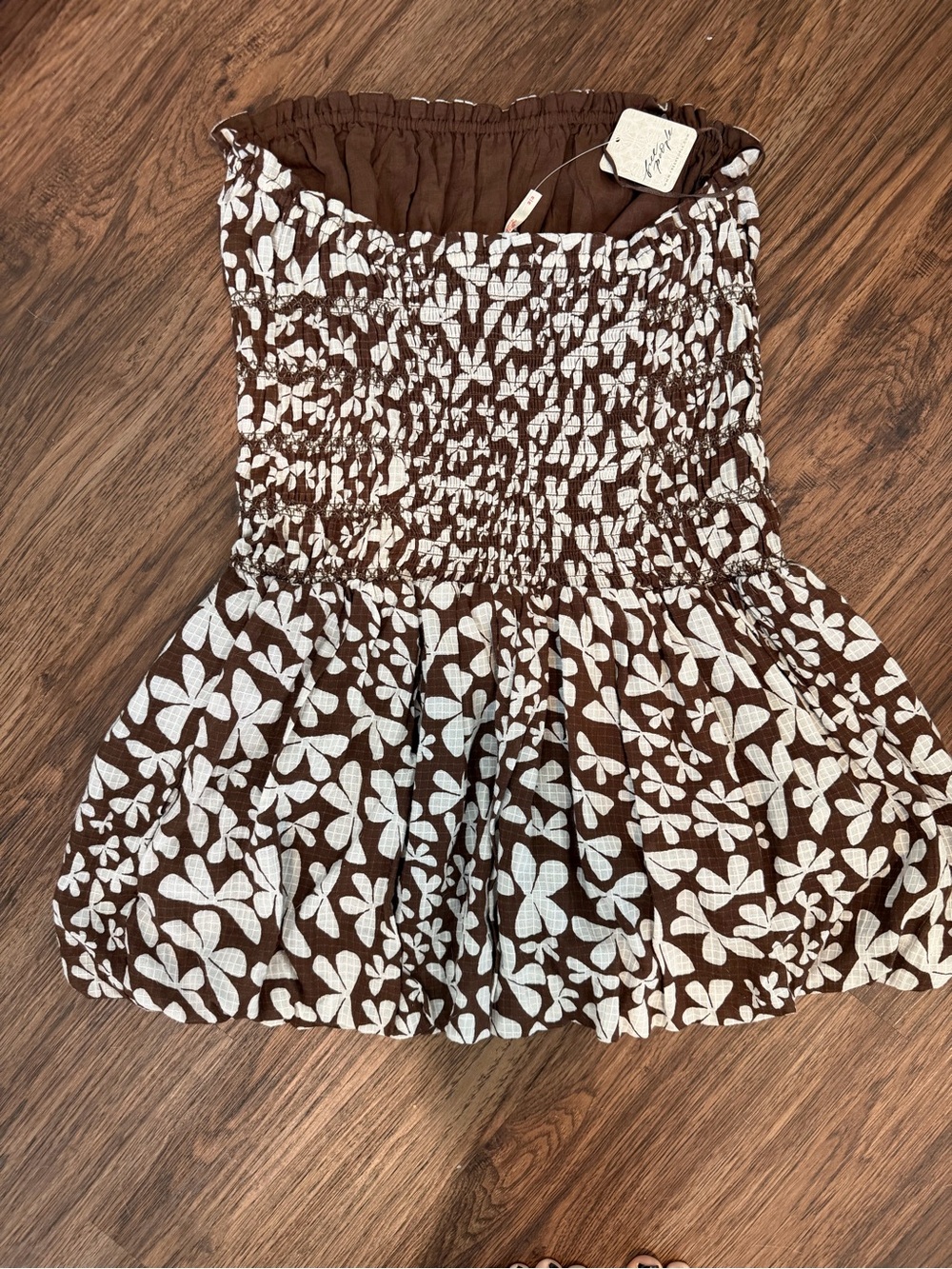 NWT Free People Brown Floral Strapless Mini Dress Size M